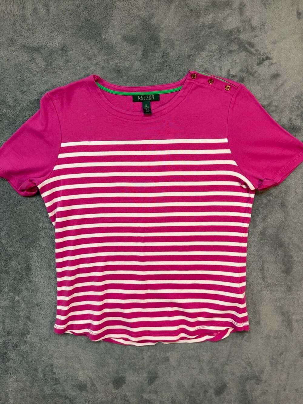 Lauren Ralph Lauren Striped Short Sleeve Top Size XL Pink White